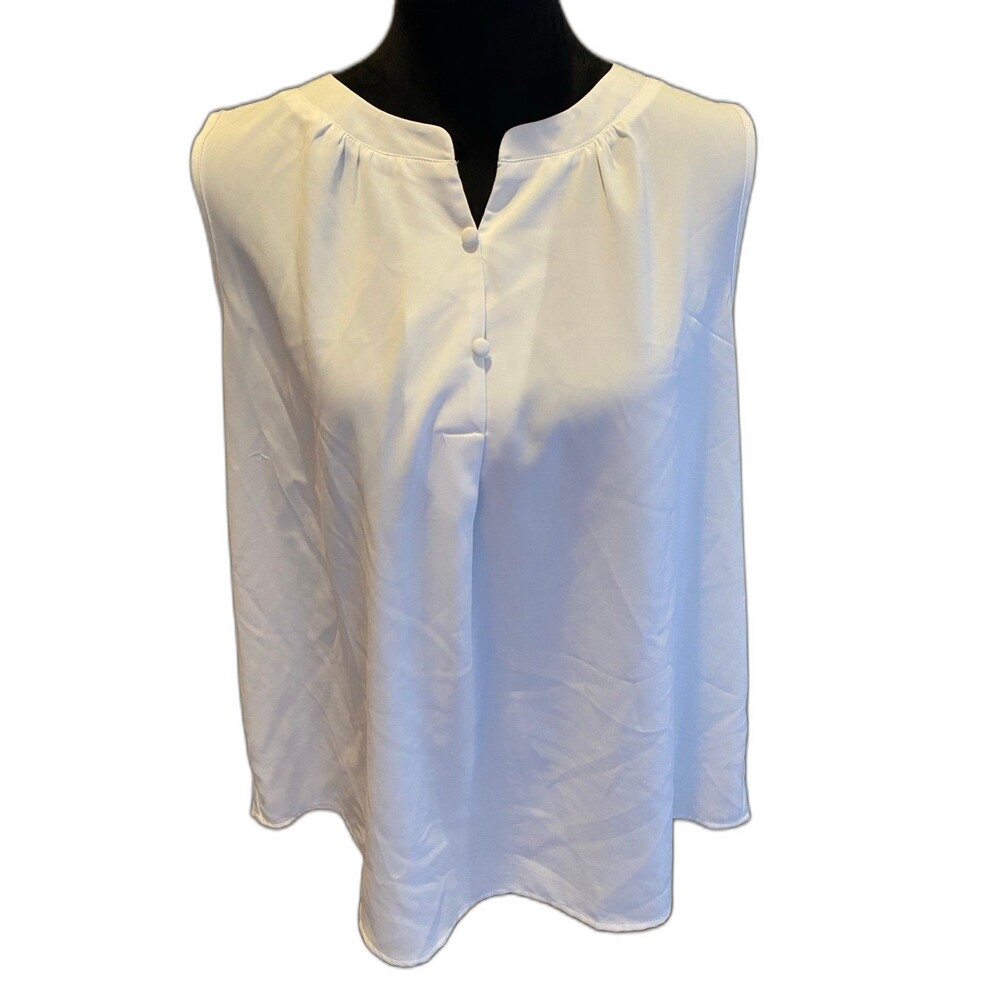 Quezhu Blouse White  Plus Size XL Top Sleeveless Silky Feel‎ Stylish Work Wear